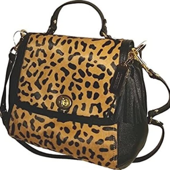 Coach Park Ocelot Hair Calf Leather Flap Satchel Shoulder Bag - Picture 3 of 8